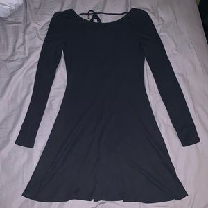 Black long sleeve open back dress